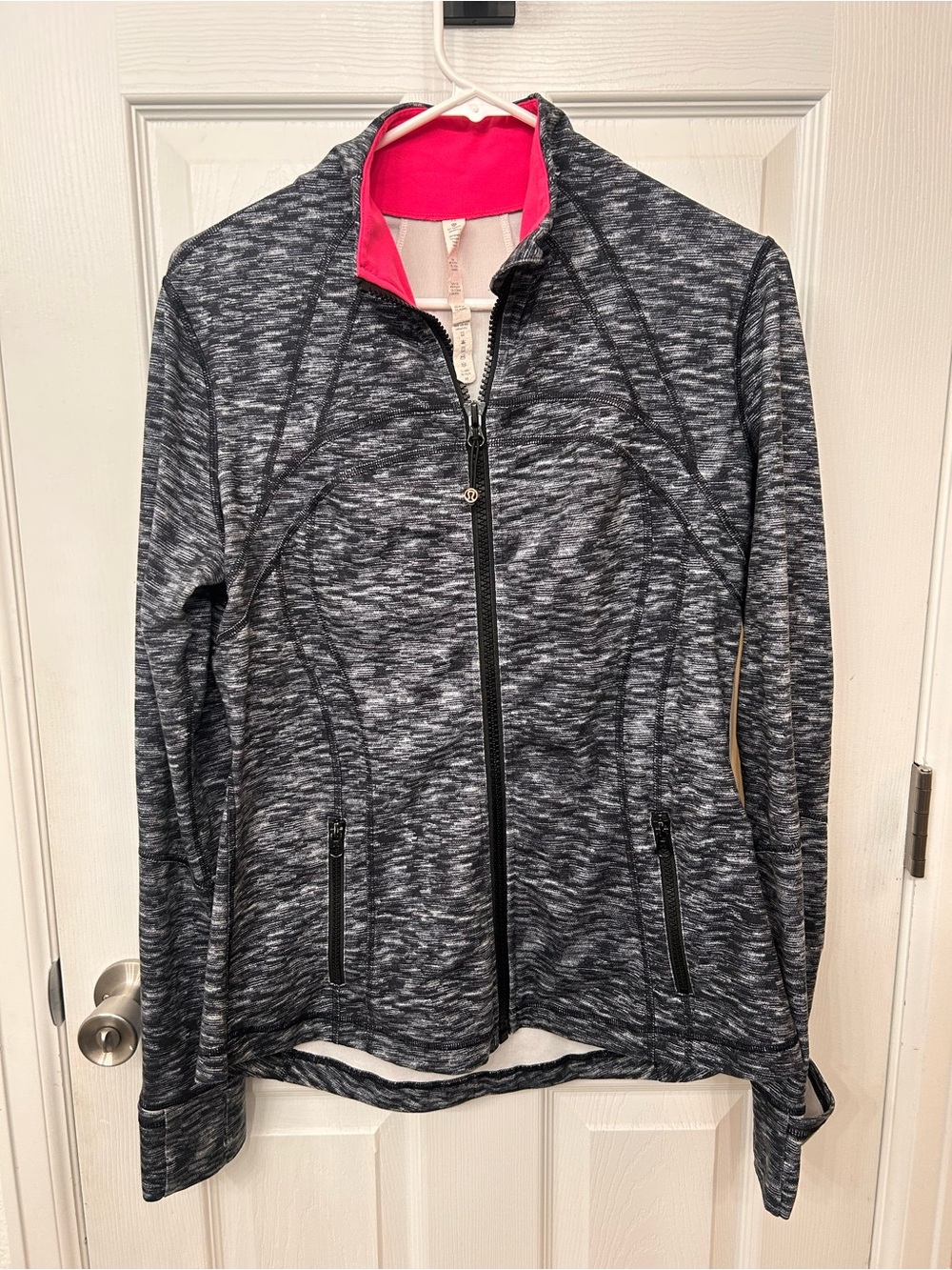 lululemon define Jacket in the black-white pattern with Pink Lining size 12